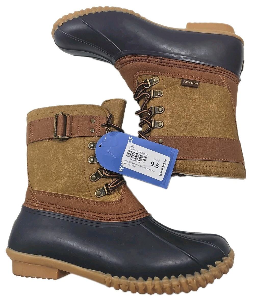 JBU by Jambu ~Woman Size 9.5M~ Navy/Tan Windsor Water Resistant Boots NWOB.